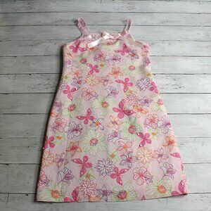 Talbots Kids Girl's Floral Linen Dress Size 10 Pink Sequin Beaded Butterflies